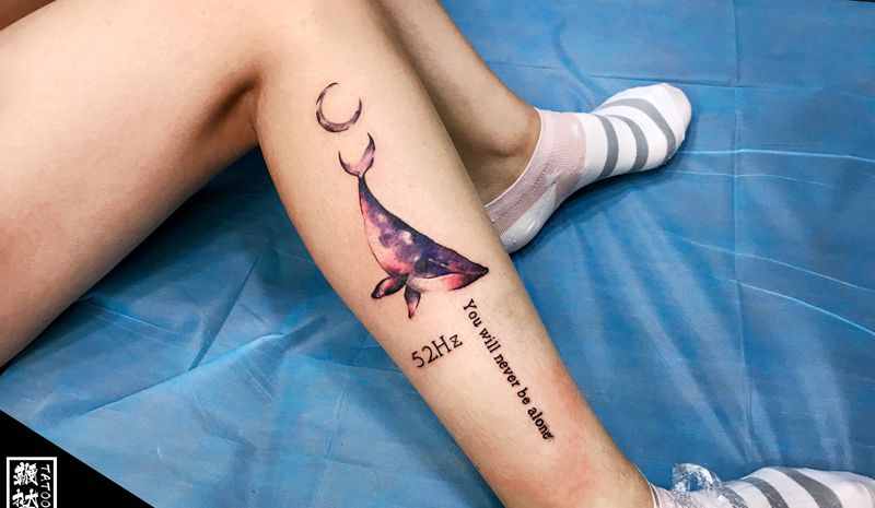 内叫52赫兹的鲸纹身图片_腿部水彩鲸纹身图案