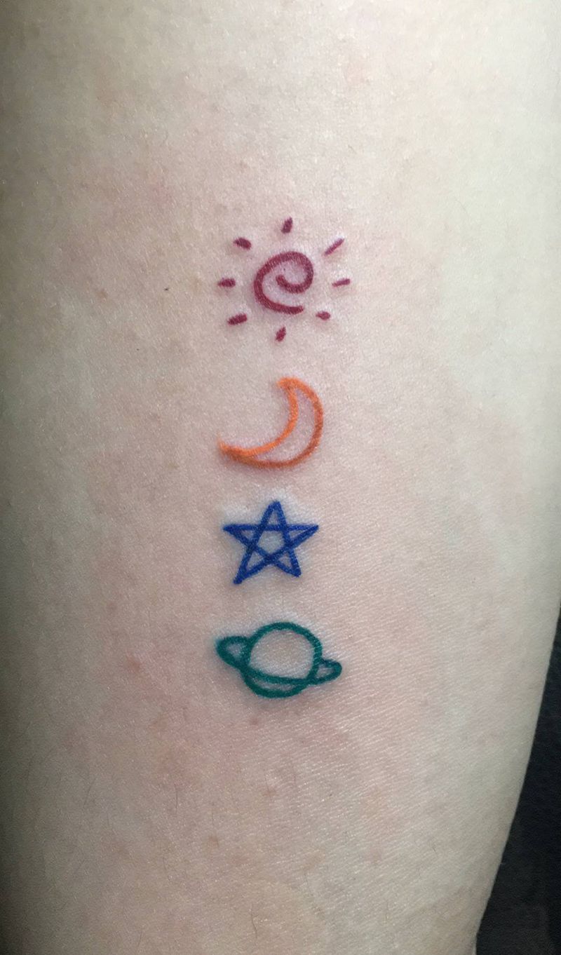 日月星球纹身图片_手臂小清新纹身图案