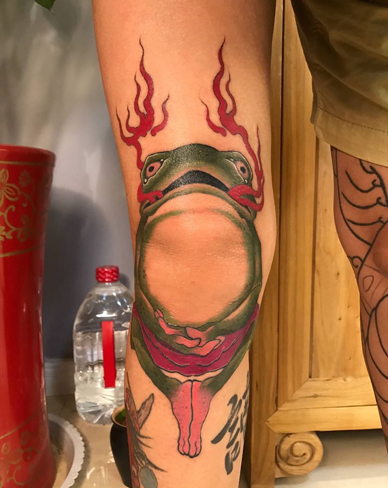 蛙纹身图片_腿部脚部老传统日式小图青蛙火纹身图案