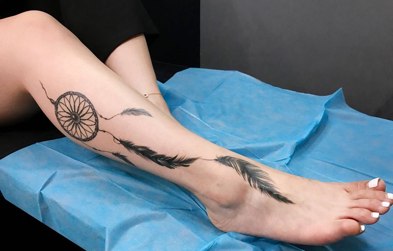 恢复效果纹身图片_腿部捕梦网纹身图案