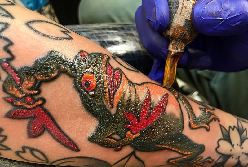 工作照纹身图片_手臂脚部老传统新传统枫叶蛙日式小图纹身图案