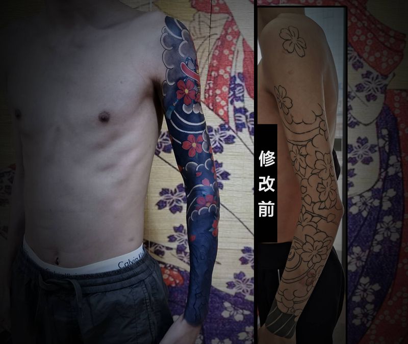 残臂修改,尽力了。纹身图片_手臂老传统纹身图案