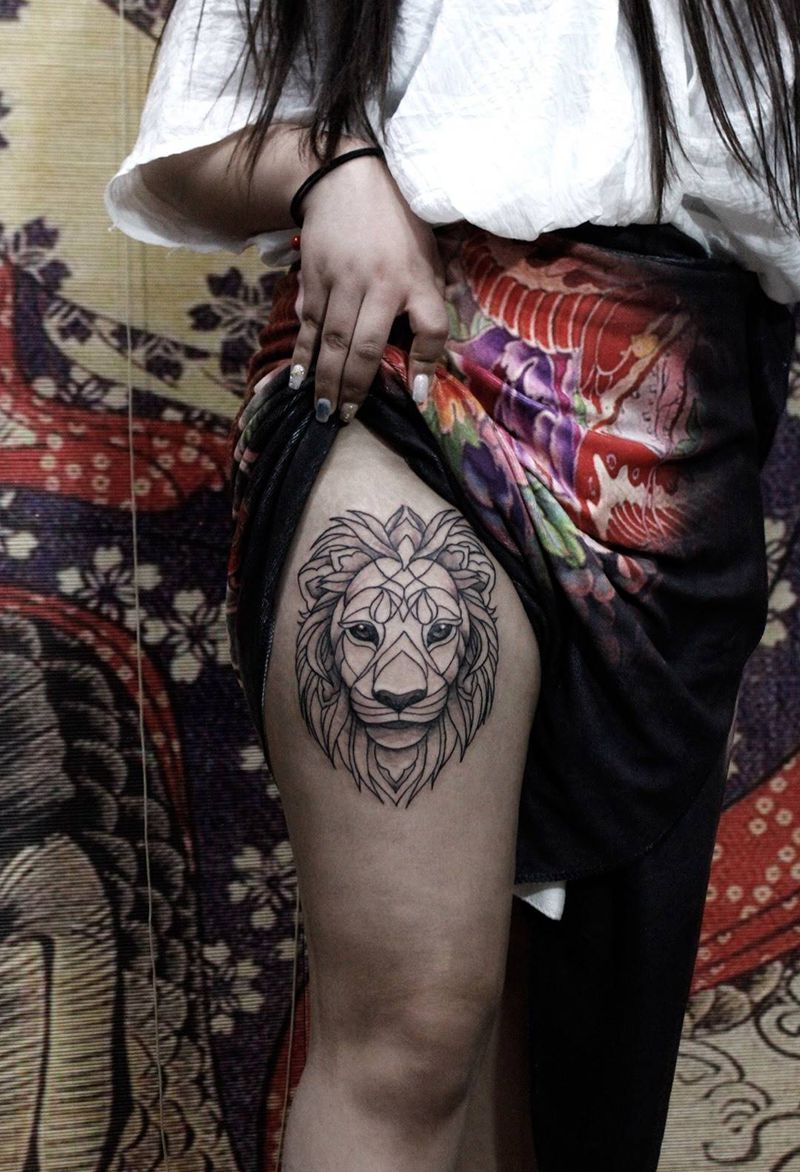 大西几纹身图片_成品腿部清新动物欧美几何纹身图案