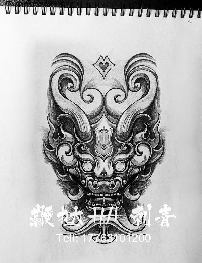 首纹身图片_手稿肩部胸部背部腿部传统写实鬼神动物原创纹身图案
