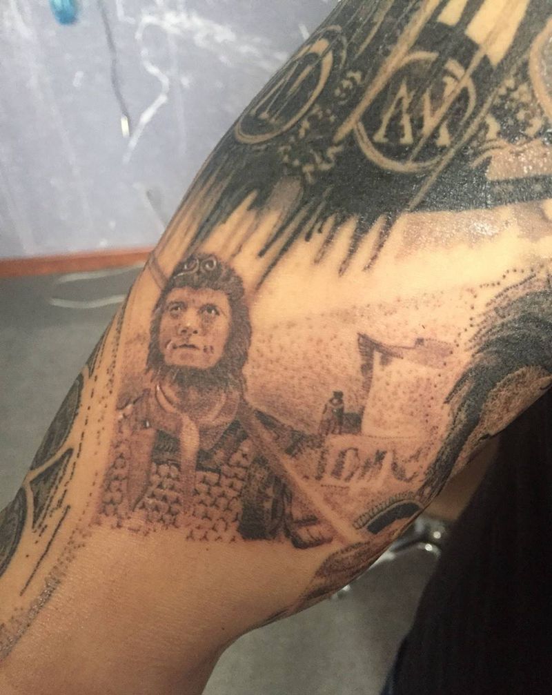 点刺之大圣娶妻纹身图片_成品手臂欧美人物纹身图案