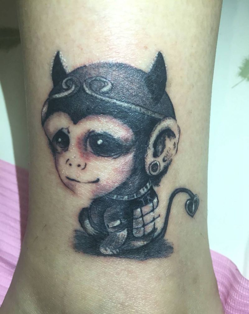 猴子纹身图片_成品腿部清新动物纹身图案