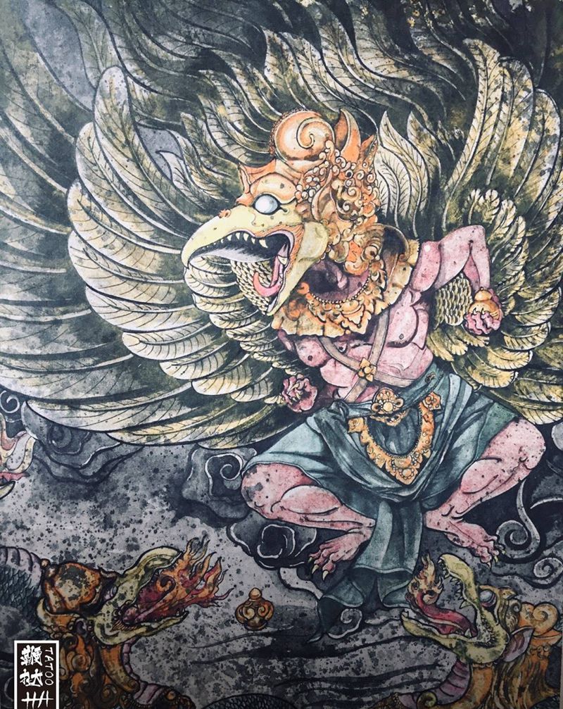 大鹏金翅鸟，老规矩只出一次[嘿哈]纹身图片_背部腹部新传统大鹏金翅鸟纹身图案