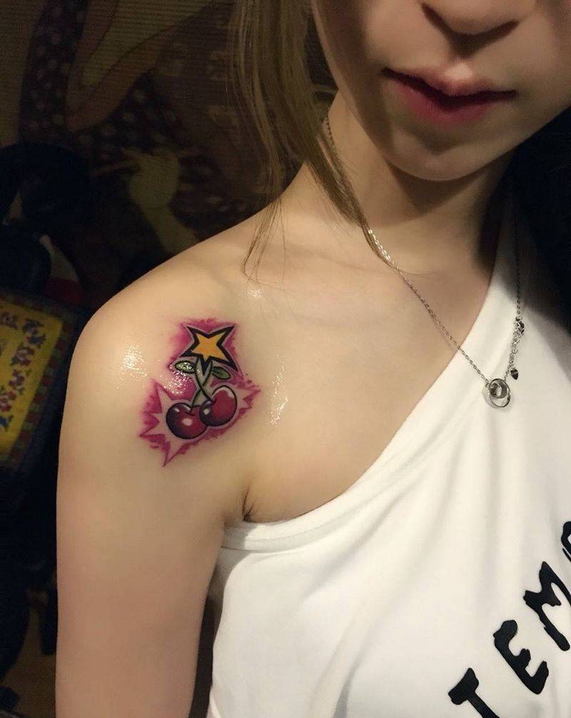 小可爱的纹身纹身图片_成品肩部欧美清新植物原创纹身图案