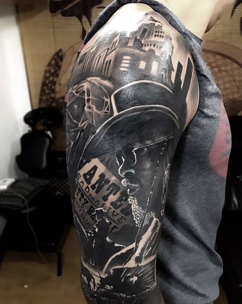 遮盖作品纹身图片_成品肩部手臂手部欧美肖像写实动物人物字符纹身图案