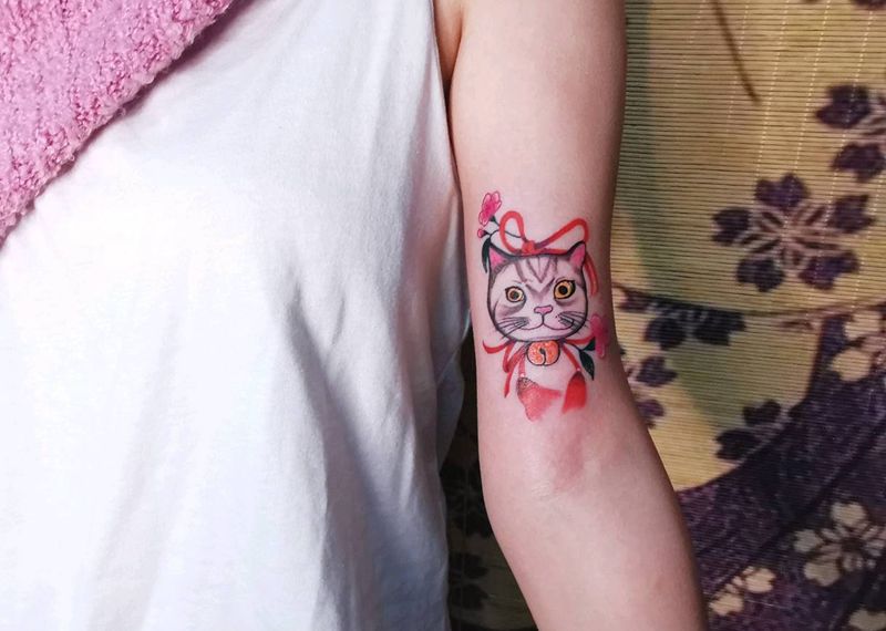 猫咪纹身图片_手臂猫咪纹身图案
