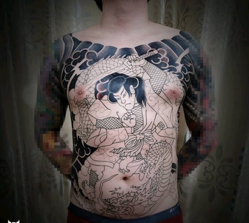 7月打野日记2：云龙九郎第二阶纹身图片_胸部腹部老传统纹身图案