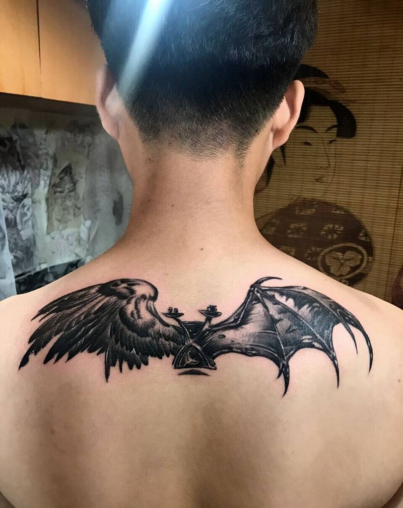 翅膀纹身图片_成品肩部背部欧美清新动物人物鬼神宗教颈部纹身图案