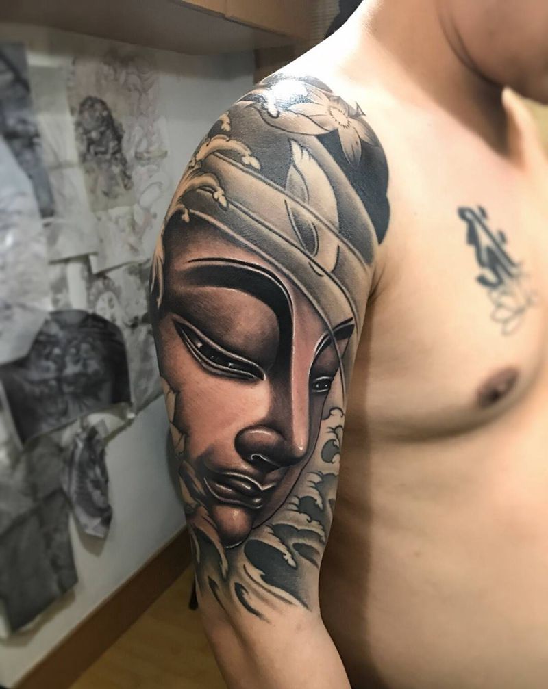 佛纹身图片_成品手臂肩部传统鬼神宗教人物原创纹身图案