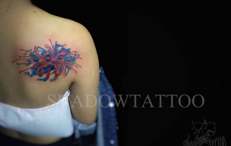 彼岸花纹身图片_成品欧美植物纹身图案