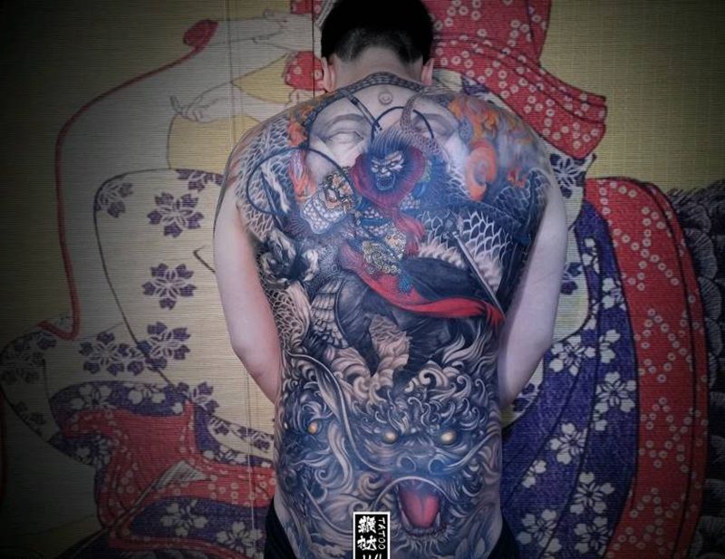 私人定制•孙悟空•全部完成。纹身图片_背部臀部新传统孙悟空纹身图案