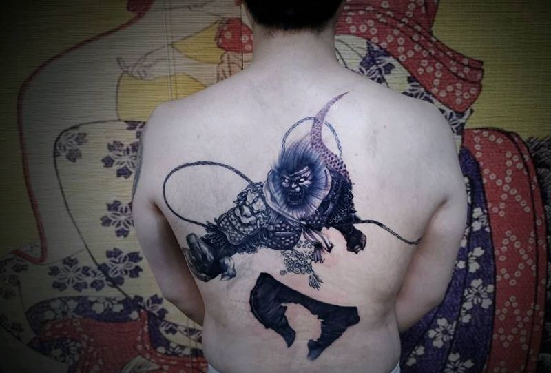 生推妖王第三波儿。纹身图片_背部新传统孙悟空纹身图案