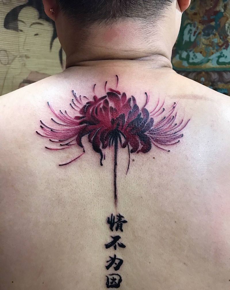 彼岸花纹身图片_成品肩部背部腰部清新传统国画字符植物宗教纹身图案