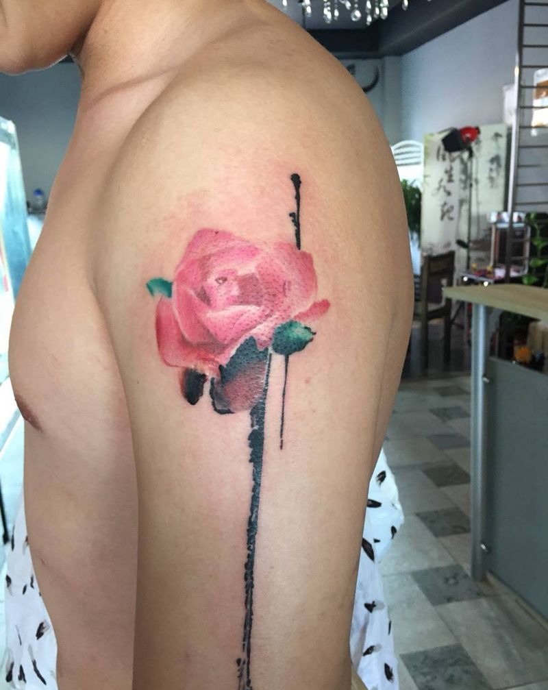 水墨花纹身图片_成品手臂清新纹身图案