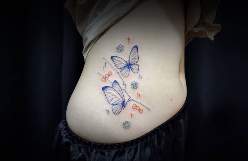 金牛座纹身图片_腰部纹身图案