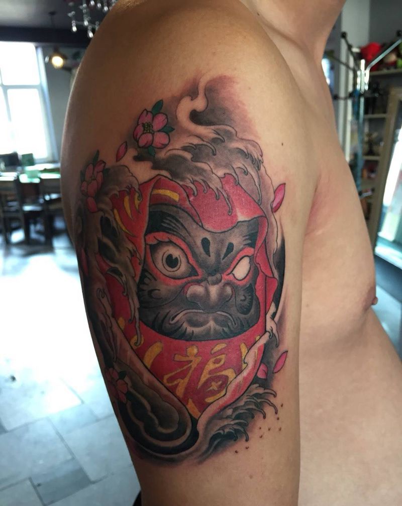 达摩蛋纹身图片_成品传统手臂纹身图案