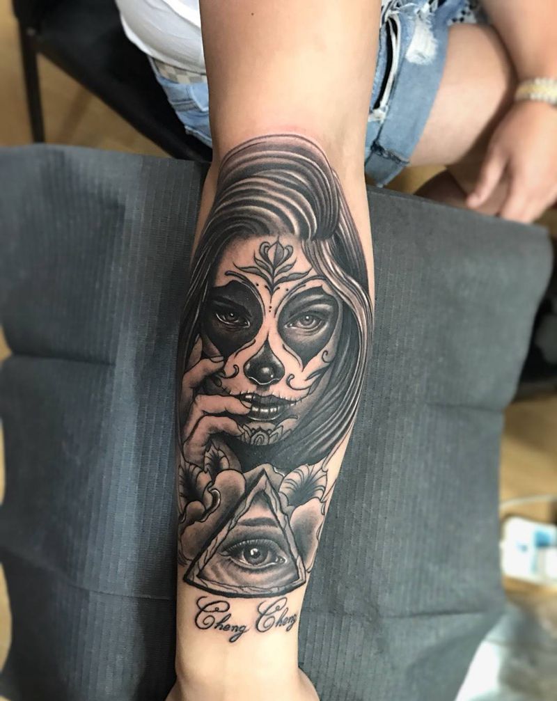 奇卡诺纹身图片_成品手臂手部腿部腰部肖像欧美人物鬼神植物纹身图案