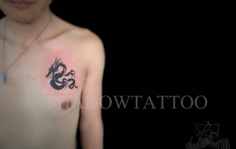 龙图腾纹身图片_成品胸部清新图腾纹身图案