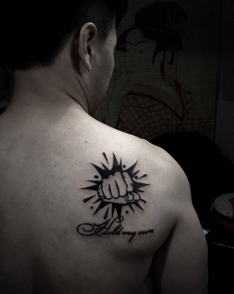 肌肉纹身绝配power纹身图片_成品肩部背部清新图腾字符纹身图案