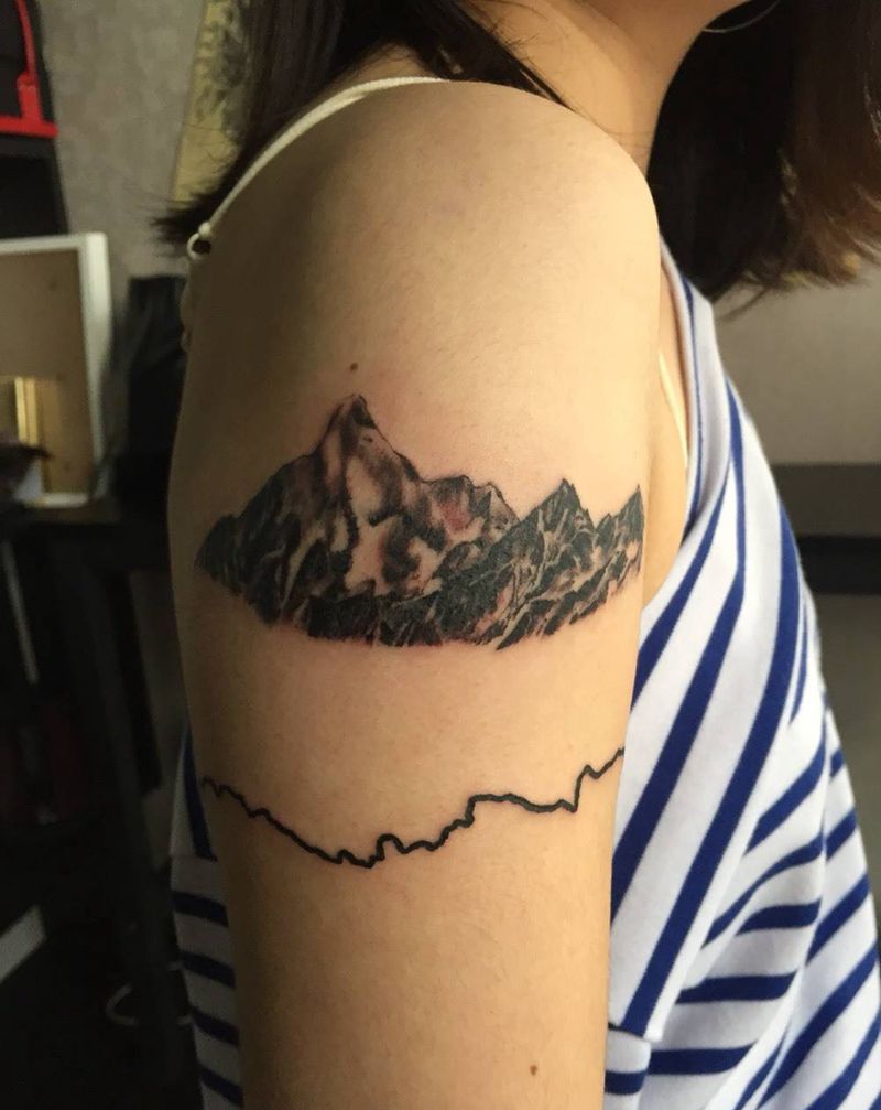 山脉国道纹身图片_成品手臂清新纹身图案