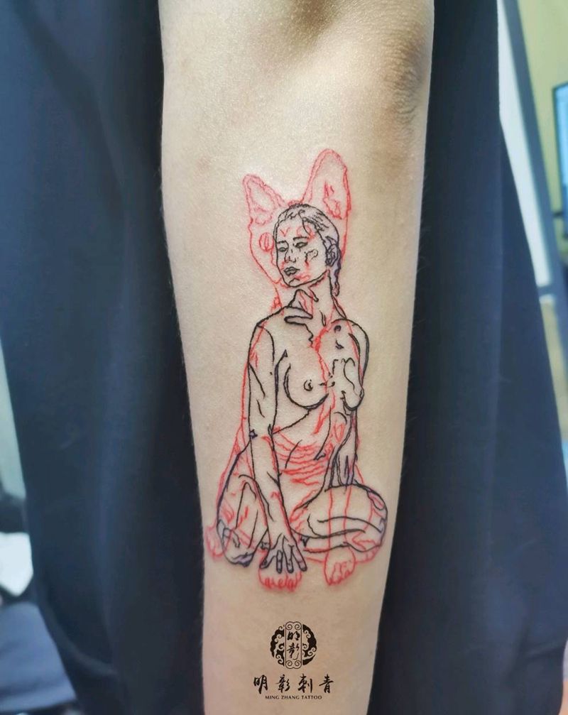 猫纹身图片_手臂几何纹身图案