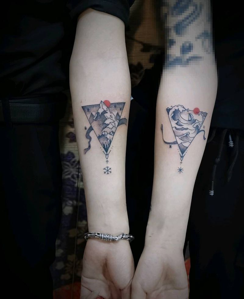 山•海纹身图片_手臂点刺纹身图案