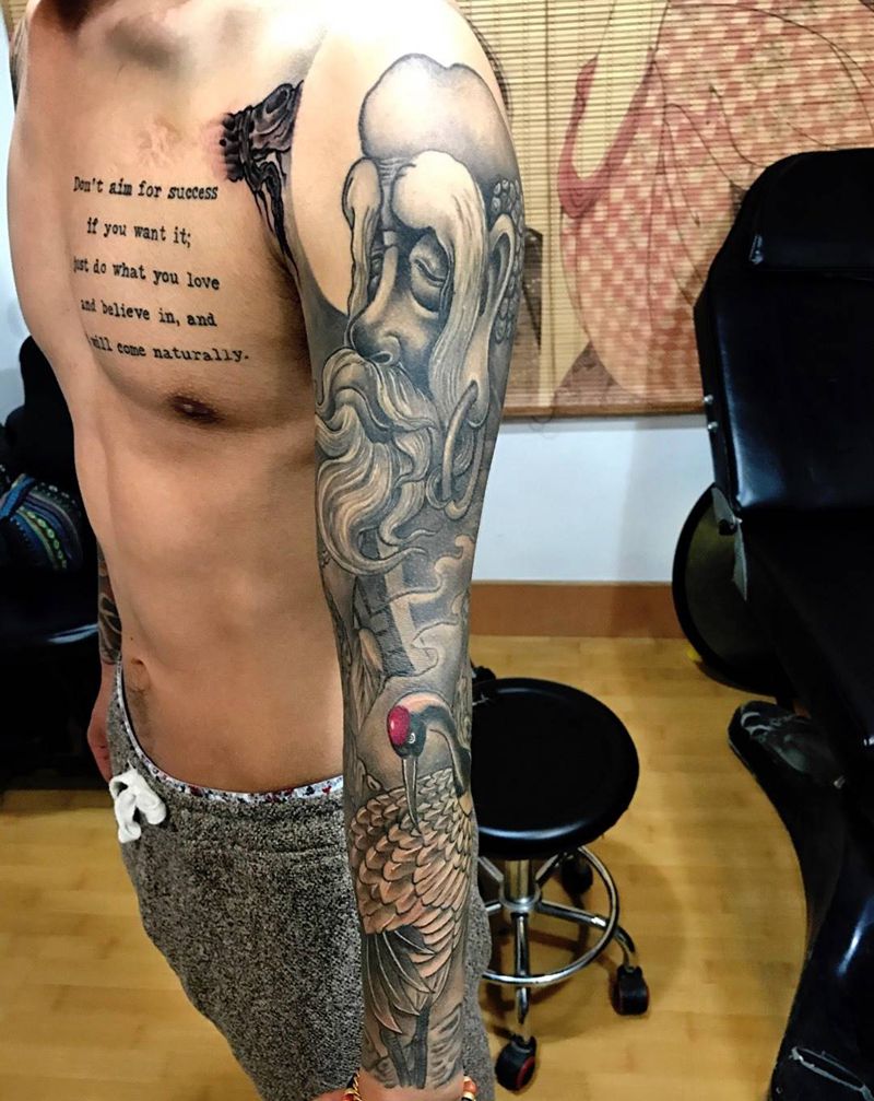 时光太瘦，指缝太宽纹身图片_成品手臂肩部传统人物鬼神宗教动物植物纹身图案