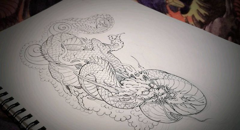 当然自由稿纹身图片_手臂胸部新传统龙纹身图案