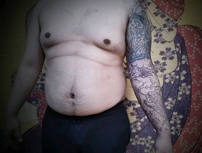 修改残旧般若接蛇花臂，走线阶段纹身图片_手臂老传统蛇纹身图案