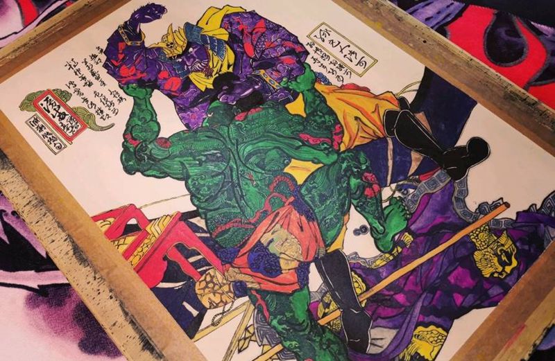 绿巨人VS灭霸（仿浮世绘）纹身图片_老传统漫威纹身图案