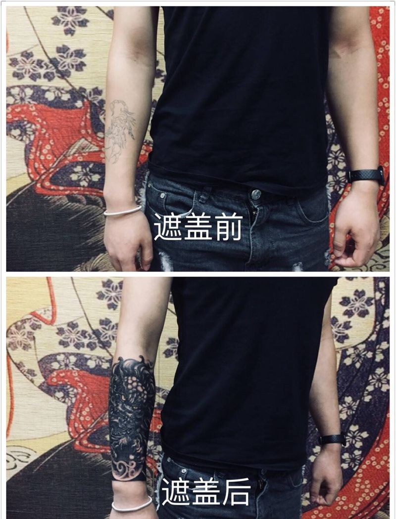 唐狮遮盖，巨能挺！纹身图片_手臂新传统唐狮子纹身图案