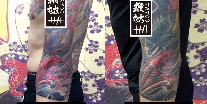 老传统修色纹身图片_成品手臂传统动物植物纹身图案