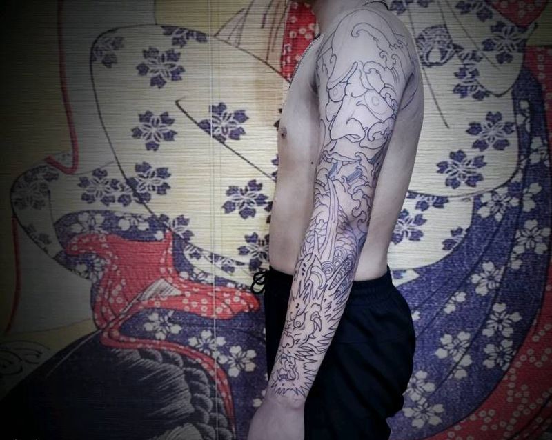 般若臂第一阶纹身图片_手臂新传统纹身图案