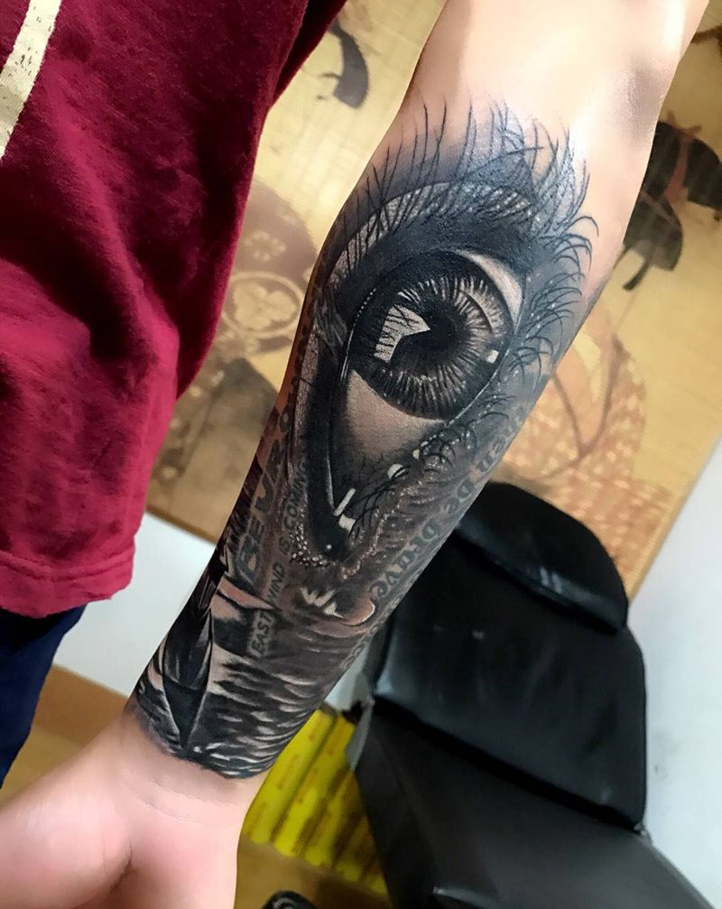 眼睛纹身图片_成品手臂手部欧美写实人物静物纹身图案