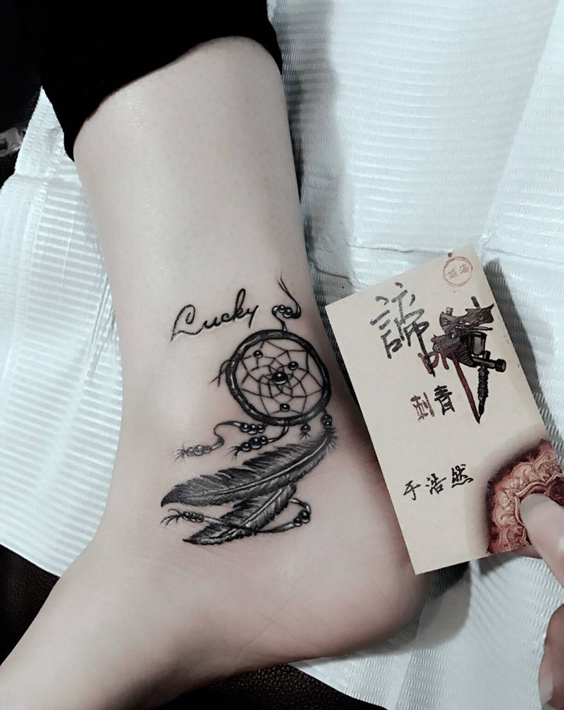 捕梦网追梦人纹身图片_成品腿部脚部欧美清新几何字符线条纹身图案