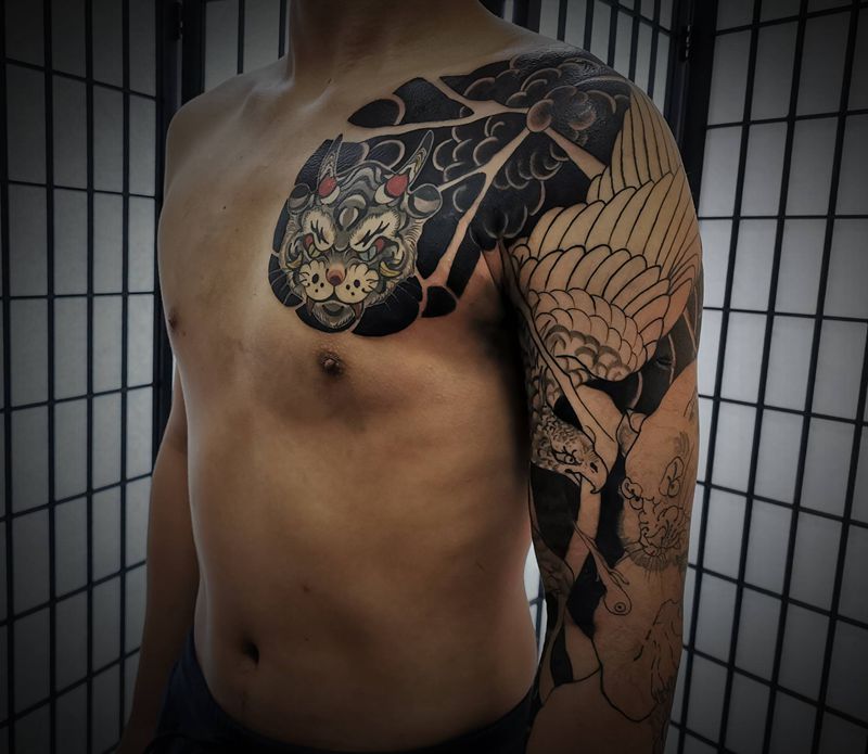 板雾部分完结,下次做老虎。纹身图片_手臂胸部纹身图案