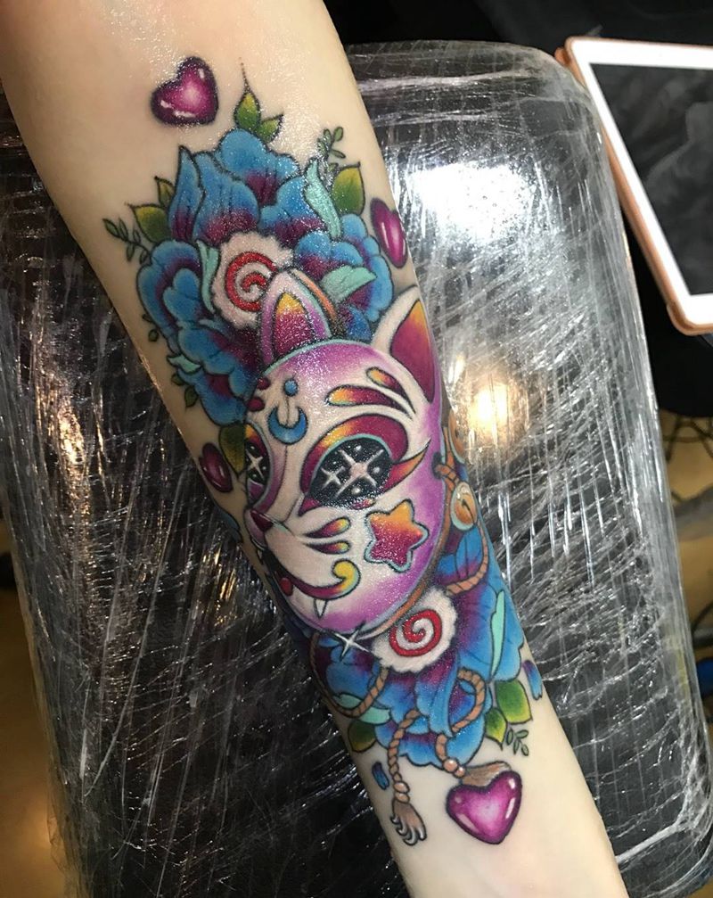 狐面纹身图片_成品手部手臂欧美清新动物植物人物鬼神宗教纹身图案