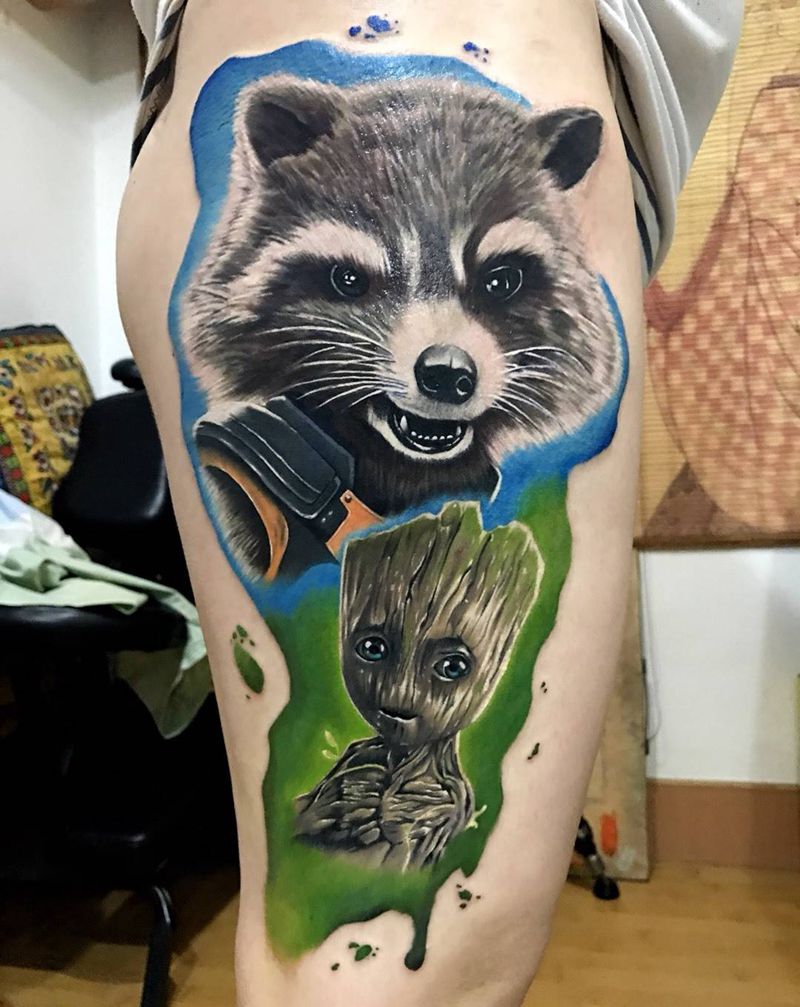 电影银河护卫队纹身图片_成品欧美写实动物静物人物背部腿部手臂胸部纹身图案