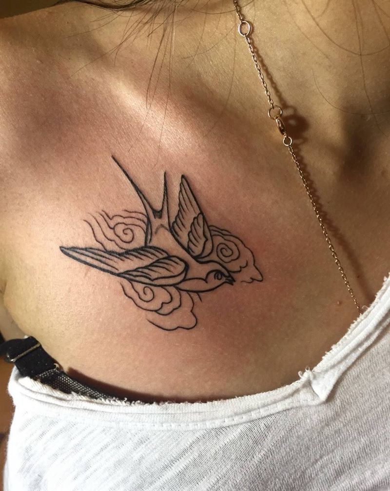 燕子纹身图片_成品清新胸部纹身图案