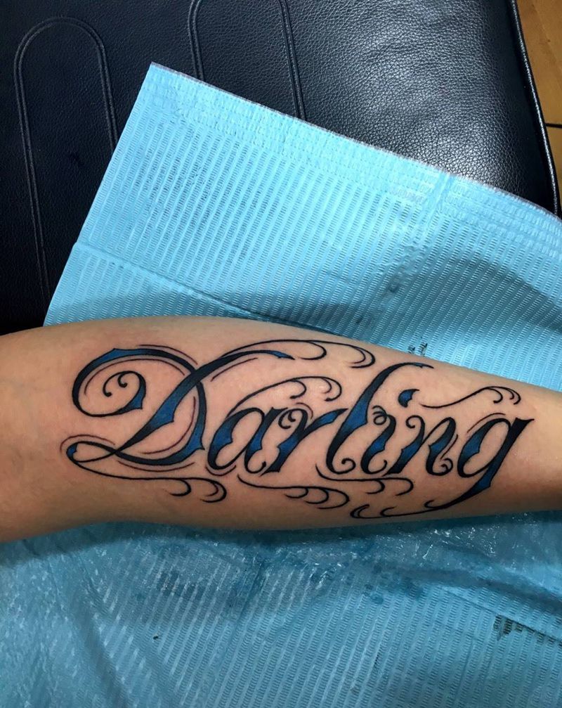 奇卡诺原创花体纹身图片_成品腿部欧美清新字符原创纹身图案