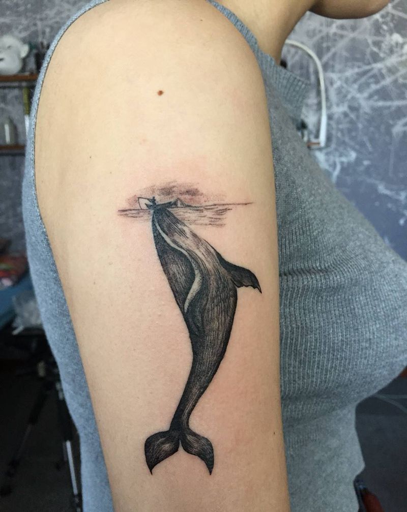 鲸鱼纹身图片_成品手臂清新动物纹身图案