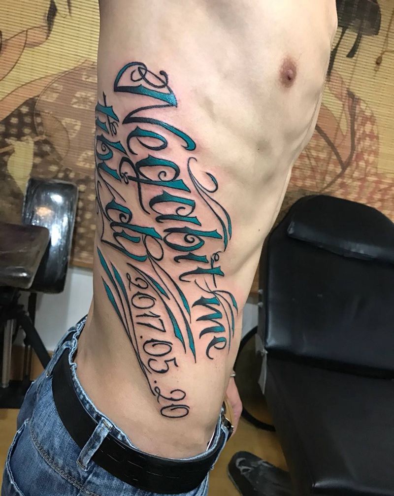 奇卡诺花体英文情侣纹身纹身图片_成品腹部背部腰部欧美清新字符情侣原创纹身图案