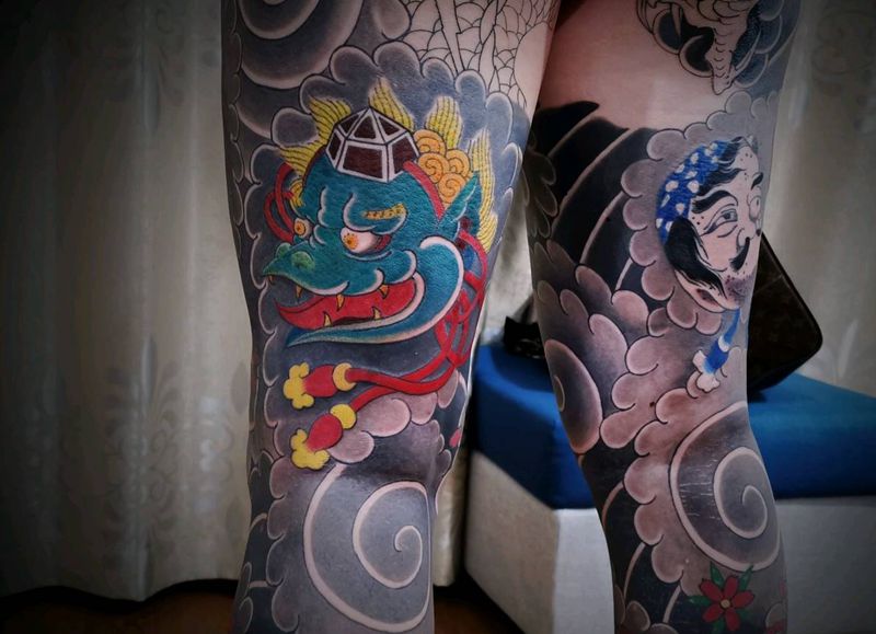 青岛日记3：乌鸦大天狗&火男。纹身图片_腿部老传统纹身图案