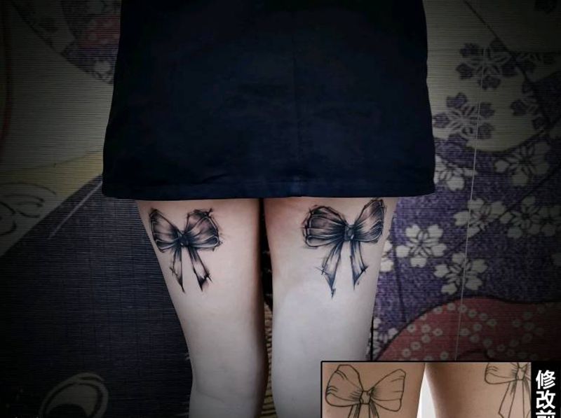 蝴蝶结修改记~纹身图片_腿部蝴蝶结纹身图案