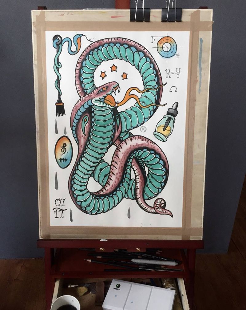 画蛇，嘶嘶纹身图片_手稿胸部腹部背部手臂腿部欧美宗教动物纹身图案