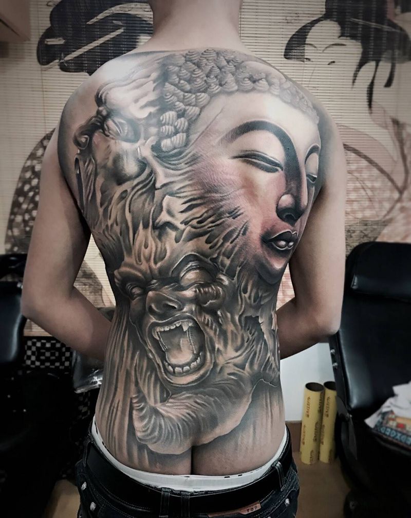 佛与魔纹身图片_成品肩部背部臀部腰部传统人物鬼神宗教纹身图案